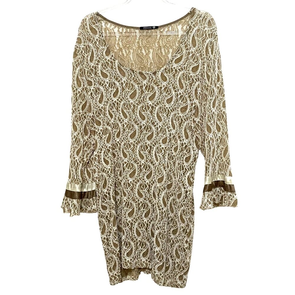 Adorn Sheer Lace Dress XL Beige‎ Romantic Hyper Feminine Fairy Whimsy Paisley